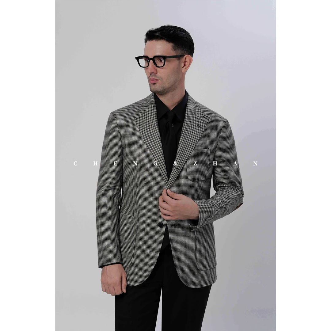 CHENGZHAN 100%全羊毛千鸟格猎装混黑西装休闲时尚单西