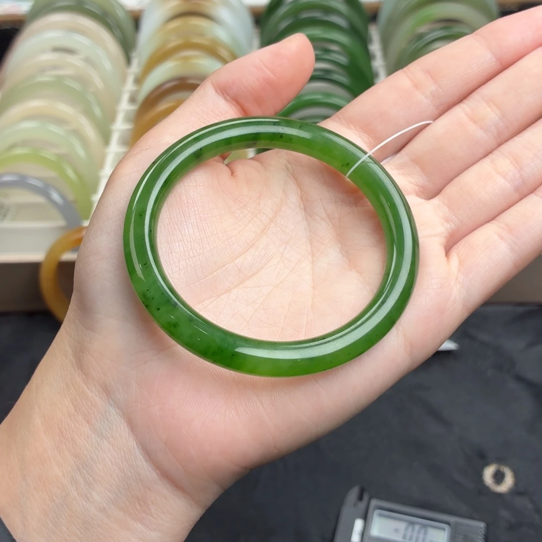 和田玉未镶嵌手镯-碧玉冰辣底阳绿美人条17号