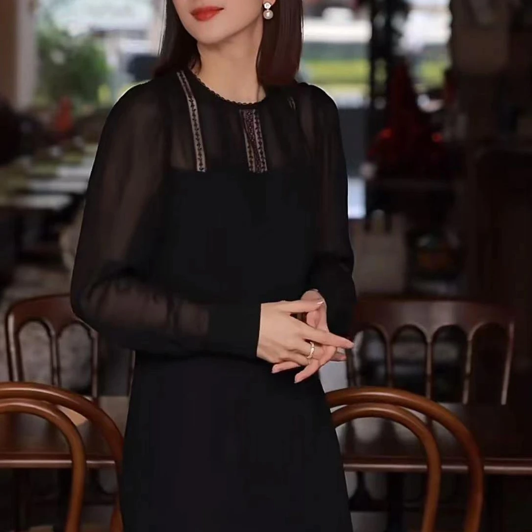 【品牌撤柜剪标】E 拼接小黑裙高定原创设计师法式连衣裙 E06 HL019