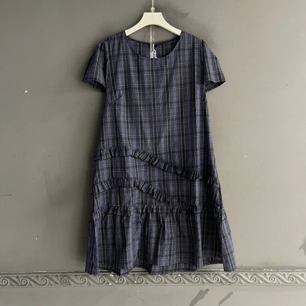 圆领木耳边装饰半袖娃娃服版大码连衣裙