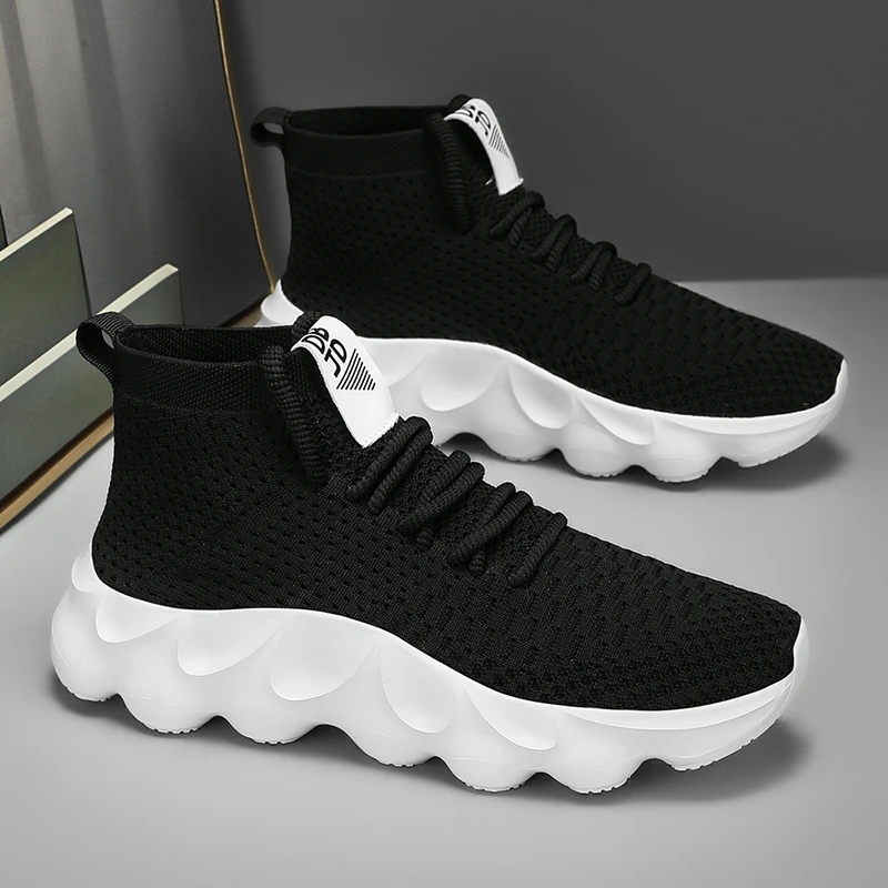 春季新款舒适时尚袜子鞋超轻飞织网面透气休闲运动鞋大码男鞋女鞋