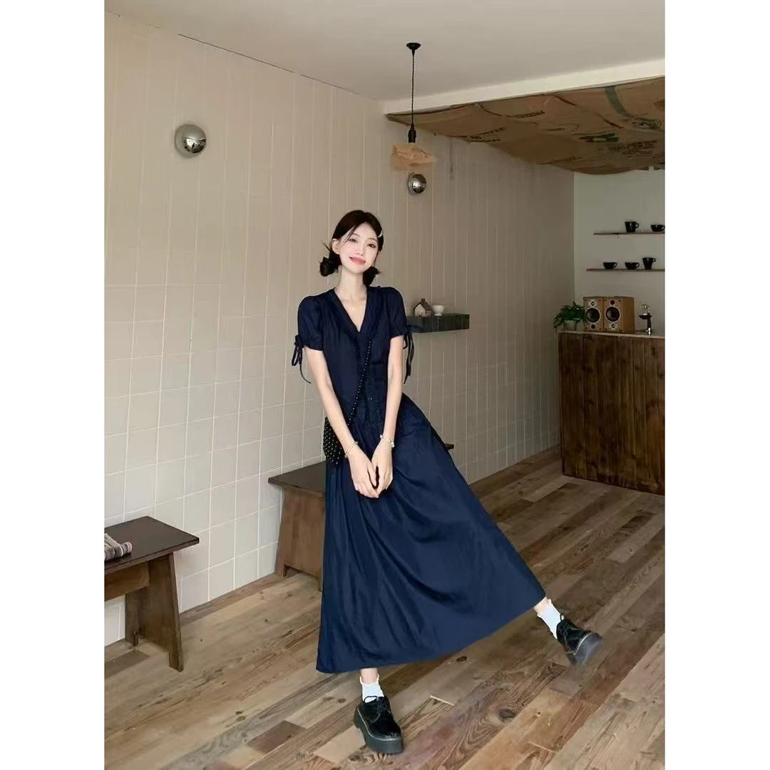 依二一推荐夜海辰砂蕾丝短袖连衣裙夏季新款修身A字裙1891+1892