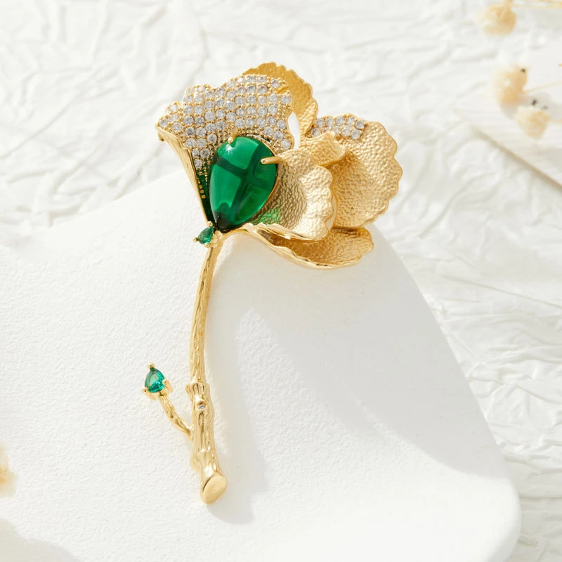 铜合金合成锆石胸针 【米拉推荐】ML55-复古银杏叶胸针