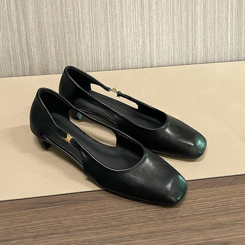 2025夏季新款镂空浅口玛丽珍单鞋女粗跟低跟方头一脚蹬晚晚风女鞋