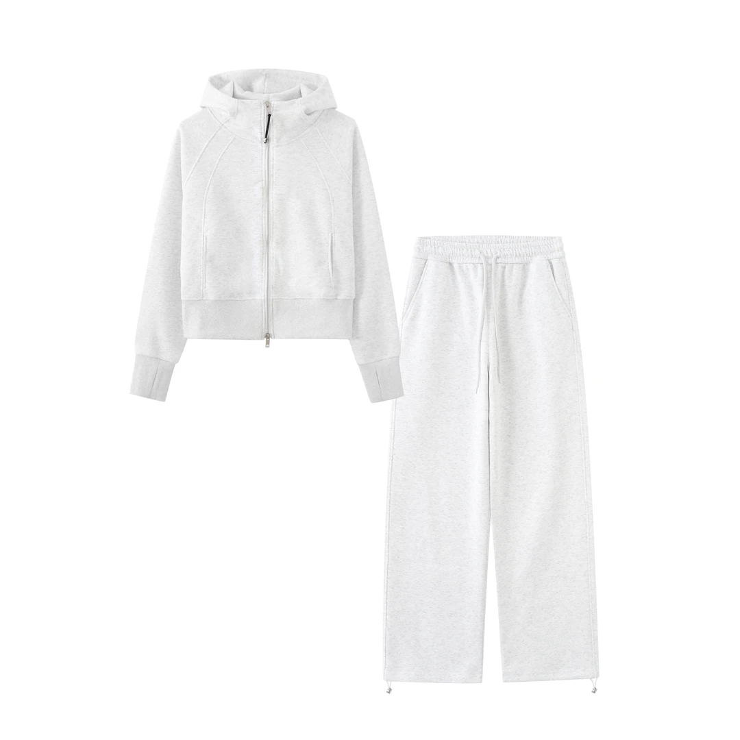 秋季休闲运动微短潮美修身洋气女士拉链衫外套阔腿裤套装Z8125