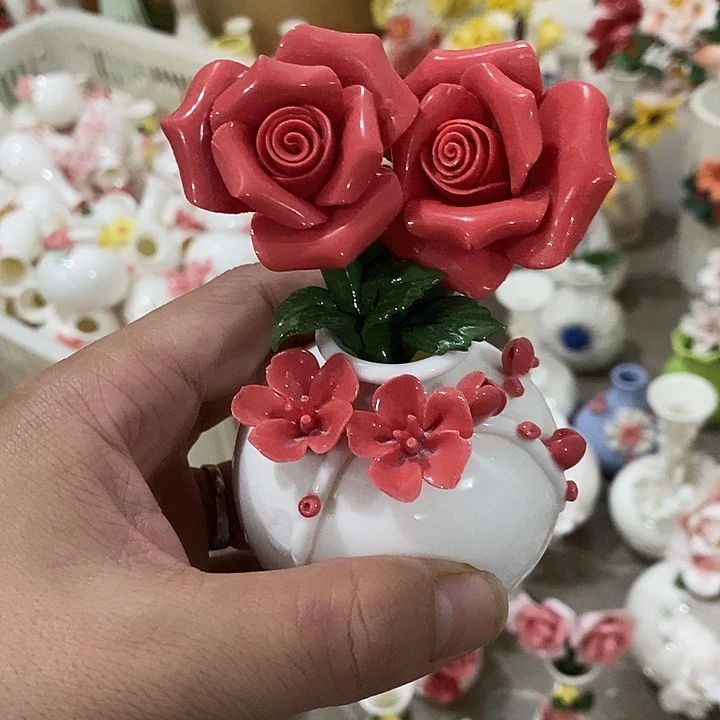 瓷片纯手工陶瓷花摆件瑕