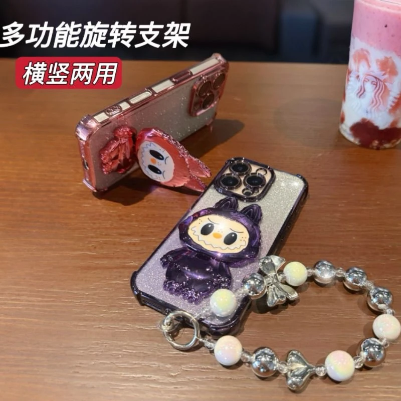 卡通拉布布适用苹果16promax手机壳15/14/13/12可爱镜子支架时尚