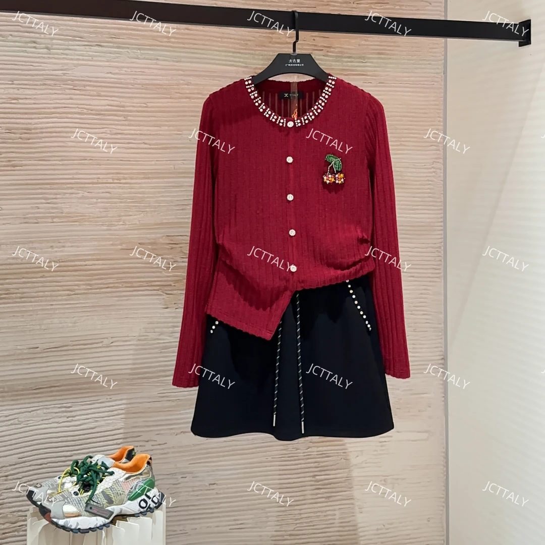 【宠粉价】休闲风女法式针织开衫款红色气质甜美针织衫TZ-697