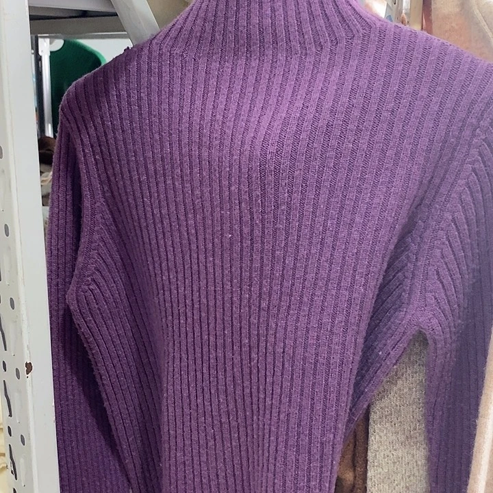 100%美丽诺紫色抽条高领加厚