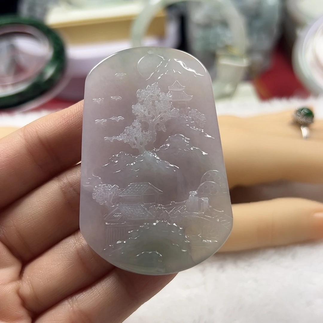 颈饰未镶嵌翡翠缅甸天然翡翠山水