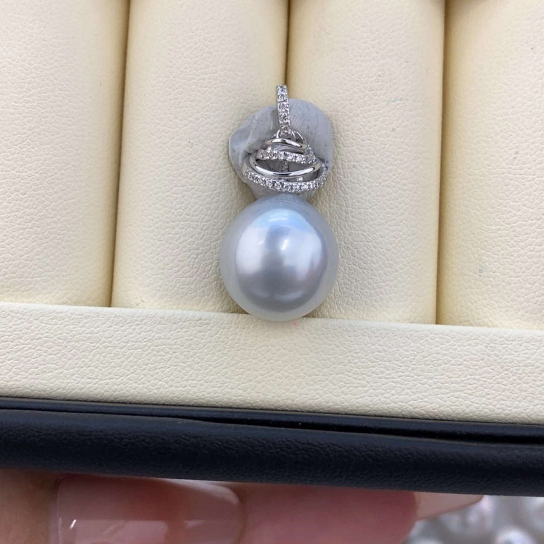 未镶嵌裸珠海水珍珠澳白银蓝单珠13.2