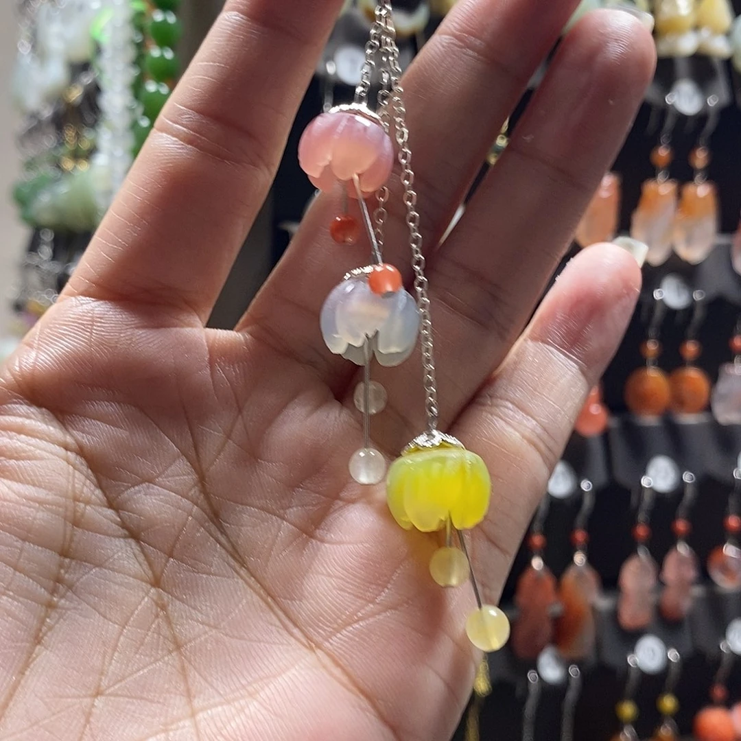 小***颖玛瑙/玉髓耳钉银S925镶嵌