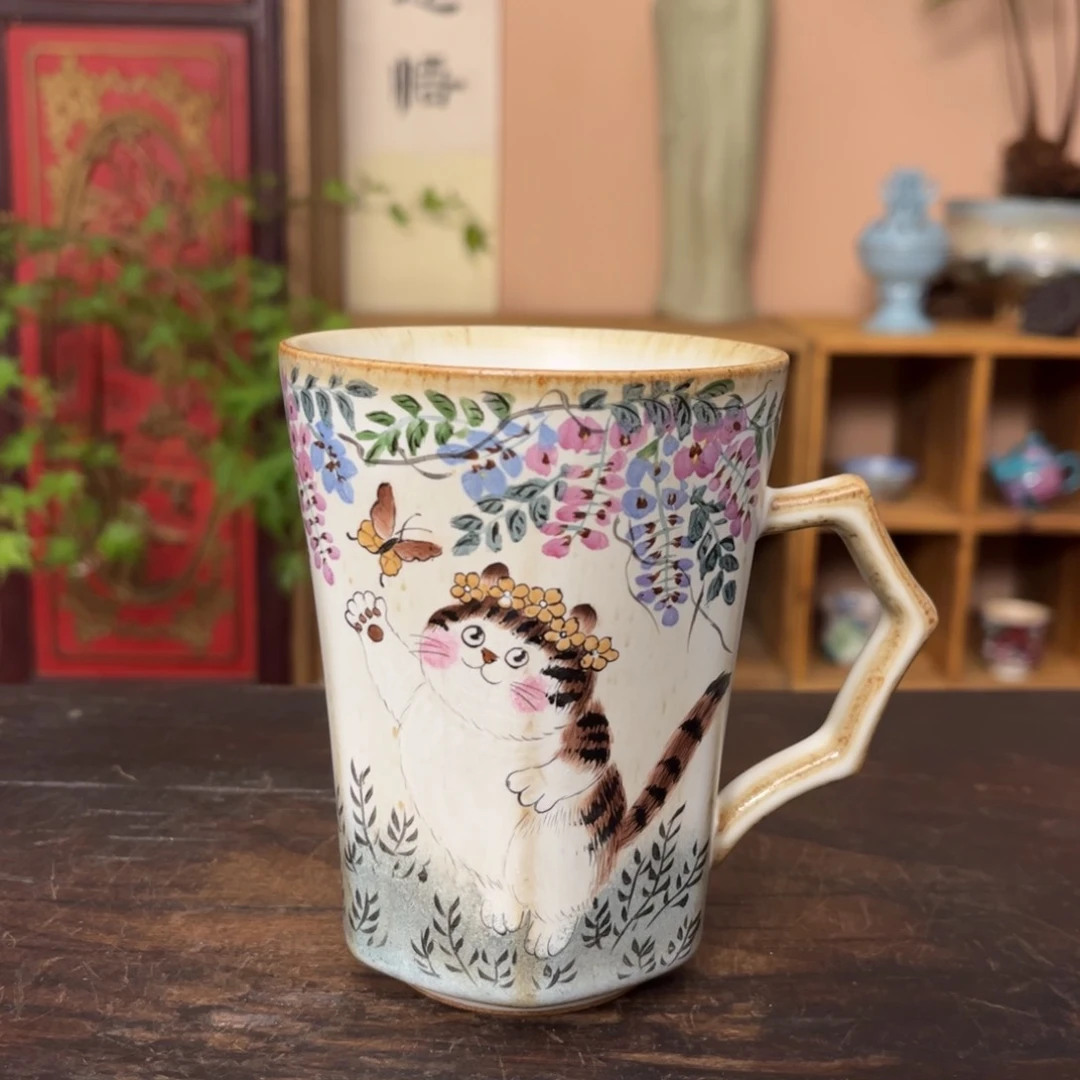 杯柴烧纯手工手绘陶瓷