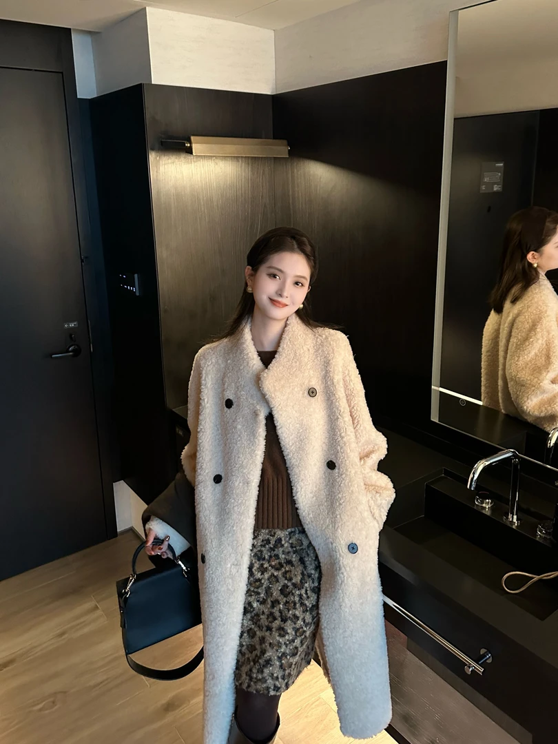 R123635W【100羊毛】秋冬季新款双排扣中长款百搭时尚气质外套