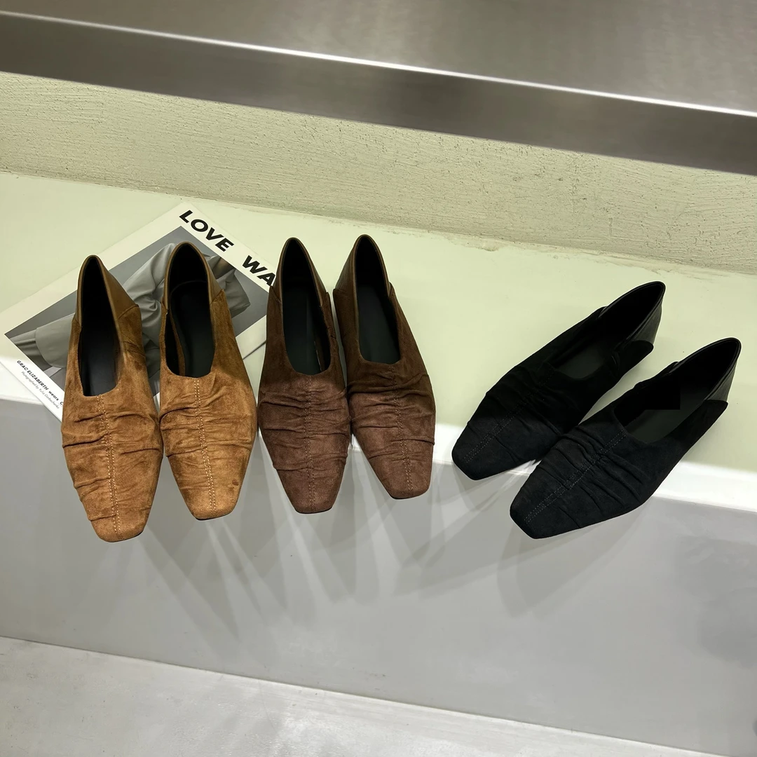 褶皱两穿~深口单鞋女2025冬季一脚蹬气质百搭瓢鞋奶奶鞋1818-2/B3