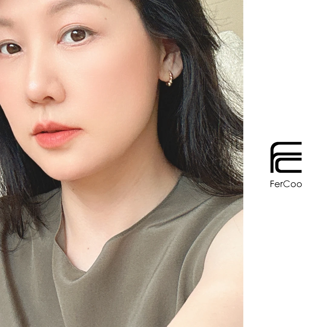 925银耳饰 实心925银精致简约渐变肯豆镀18K金珠圆圈耳环气质百搭