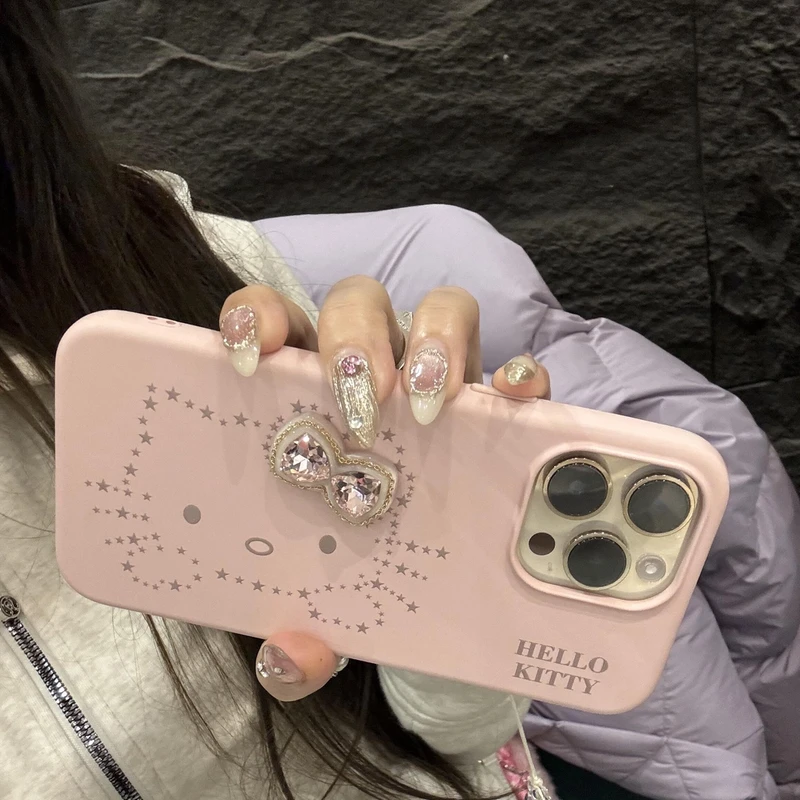 硅胶粉嫩星星kitty钻蝴蝶结适用于苹果16promax手机壳15保护套14