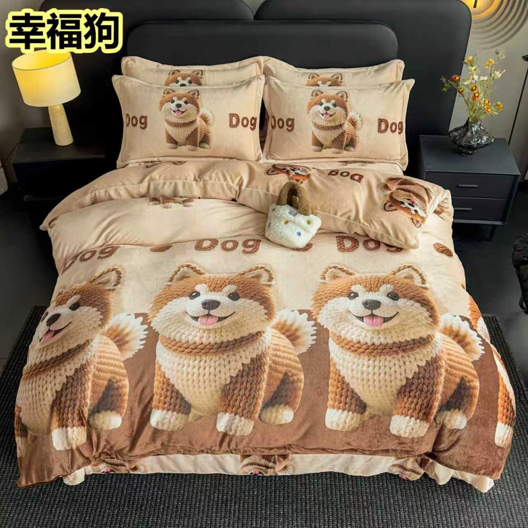 冬季双面牛奶绒四件套卡通加厚床品儿童学生三件套加绒被套床单