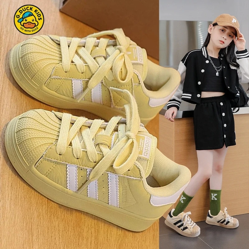 G.DUCK小黄鸭女童运动鞋2025秋新款贝壳头儿童鞋小白鞋中大童板鞋