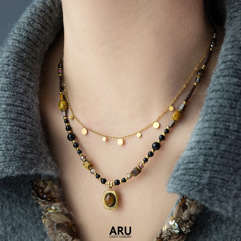 钛钢项链 【巧克力】原创设计串珠项链时尚复古气质轻奢百搭毛衣链