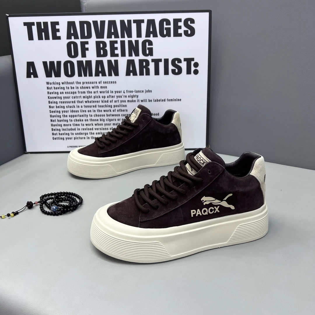 秋季新款超轻增高厚底时尚潮流休闲男鞋反毛皮拼接洋气舒适潮男鞋