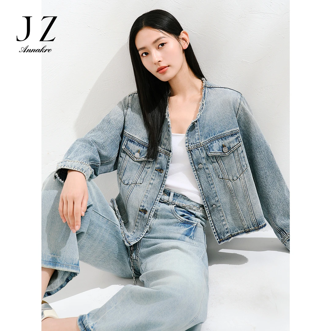 玖姿安娜蔻复古时髦解构风冰泡芙牛仔休闲宽松外套女2025春季新款