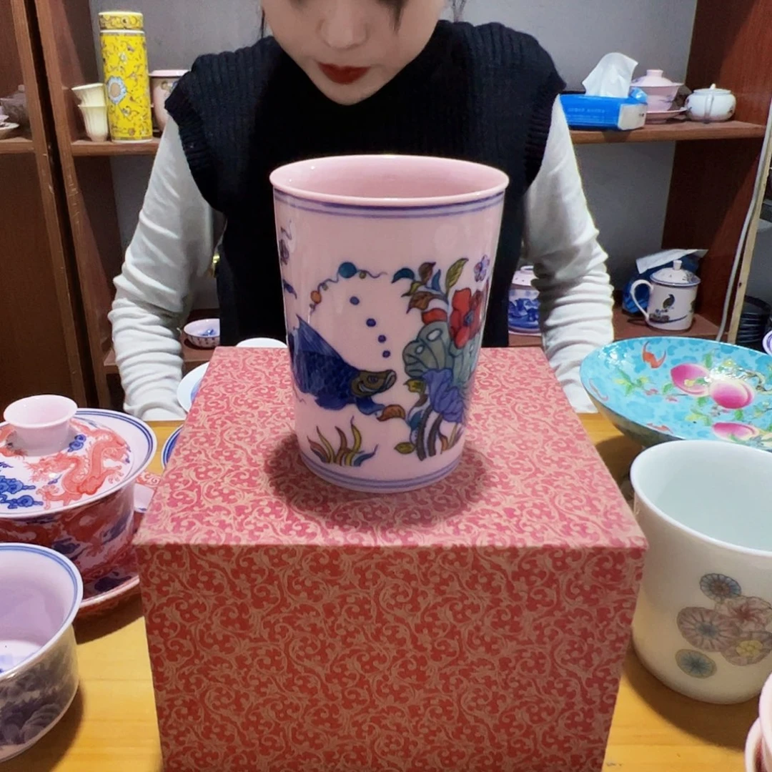 摆件瓷景德镇红xixi鱼藻可乐杯