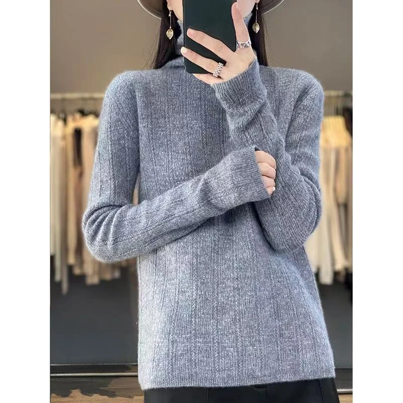 针织打底衫衫绒衫修身女士常规袖堆堆领