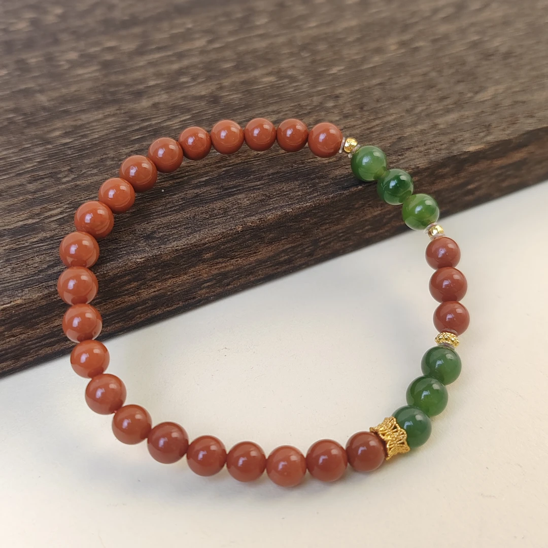 原矿瓦西牛血红南红碧玉手串