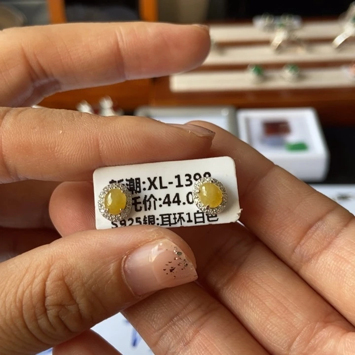 翡翠耳饰银S925镶嵌耳钉