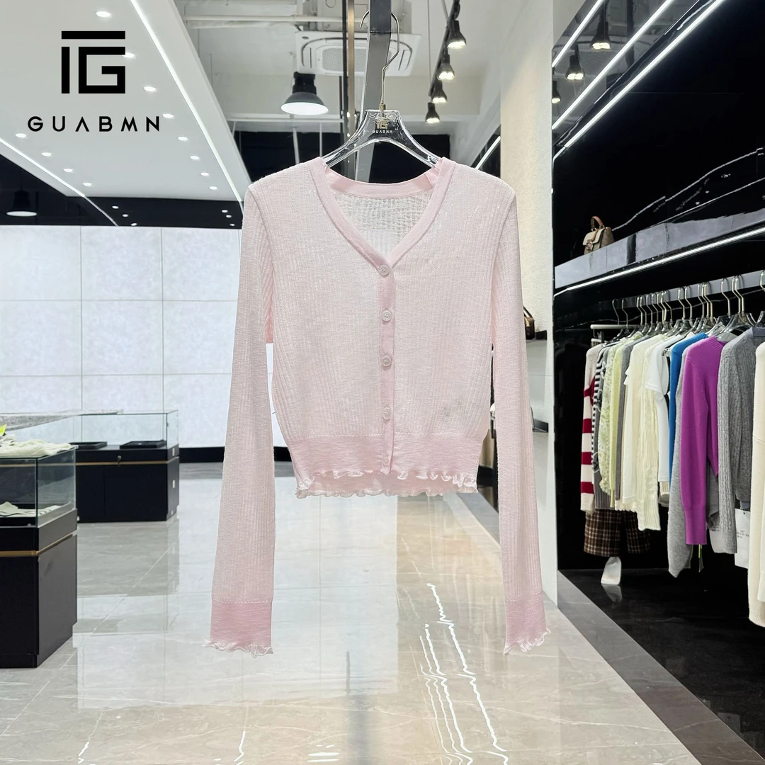 GUABMN2025夏季新款小众轻奢时尚V领开衫针织衫5027初夏穿搭