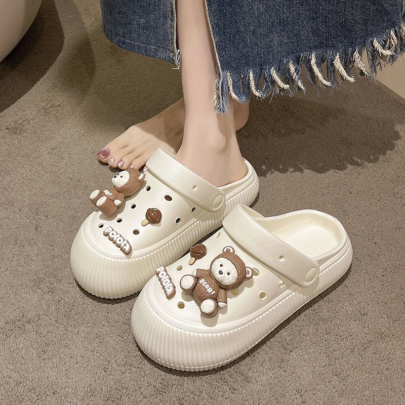 夏季新款洞洞鞋女士厚底外穿EVA时尚百搭包头平跟柔软防滑凉拖鞋