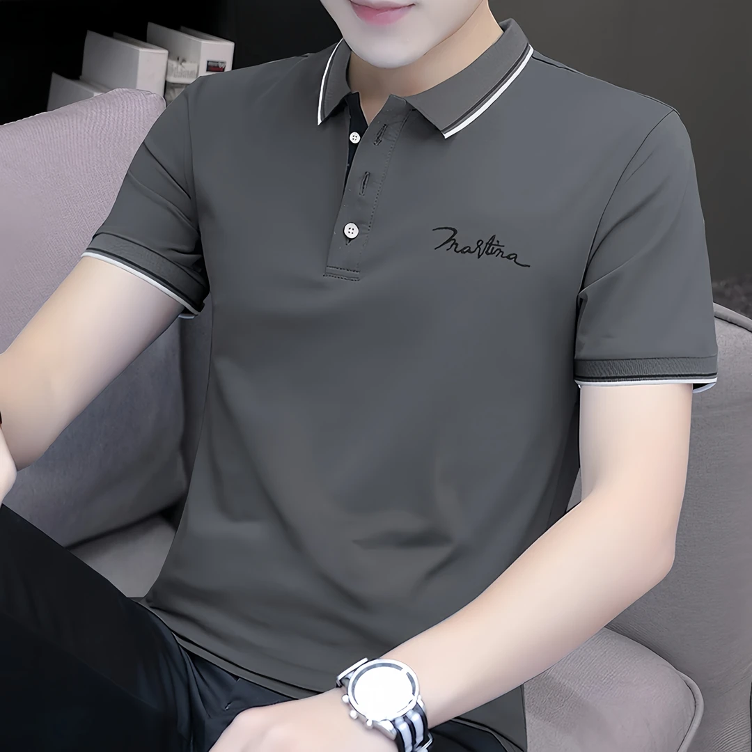 夏季短袖冰丝男士翻领polo衫商务上衣休闲体恤刺绣半袖
