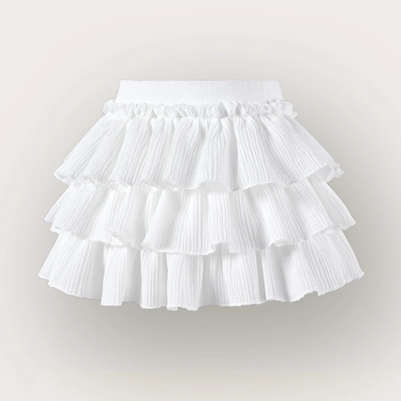 女童蛋糕裙夏薄款白色蓬蓬裙百褶裙洋气百搭甜妹短裙A字半身裙