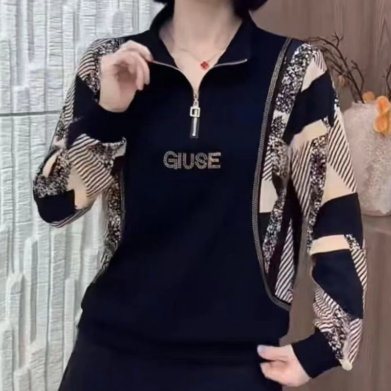 2025秋季棉料长袖T恤女洋气减龄时尚显瘦百搭女士翻领打底衫上衣