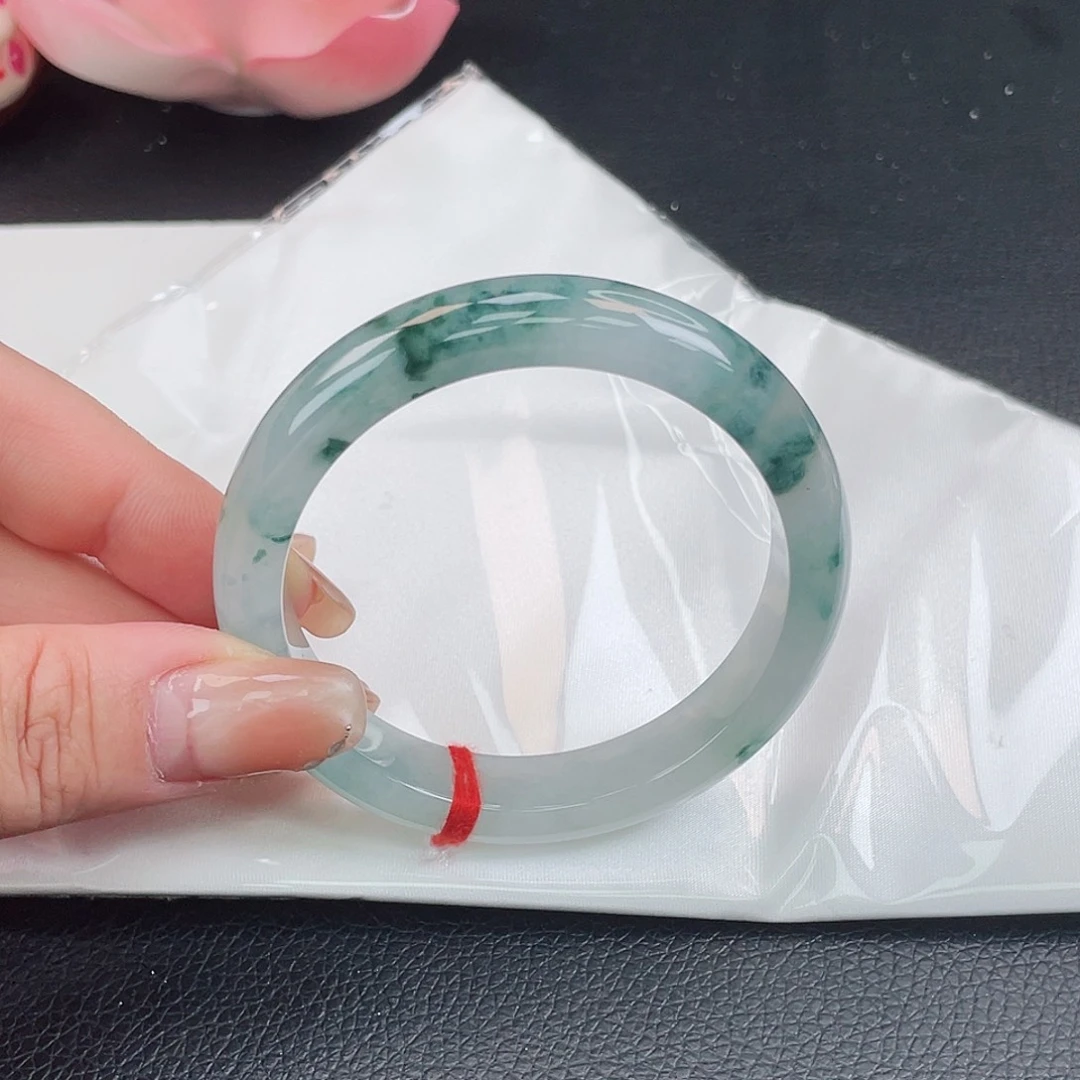 翡翠未镶嵌手镯55正圈冰胶飘花