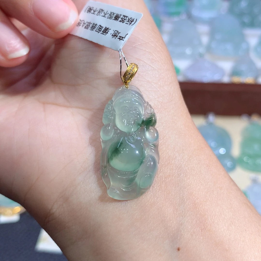 吊坠(不含链)18K金镶嵌翡翠财神爷
