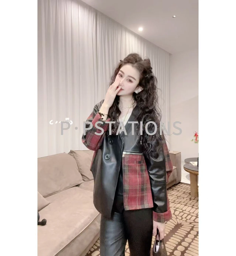 PP 2025｜春日微风 琥珀流光风真皮女红格外套轻奢柔软洋气5883