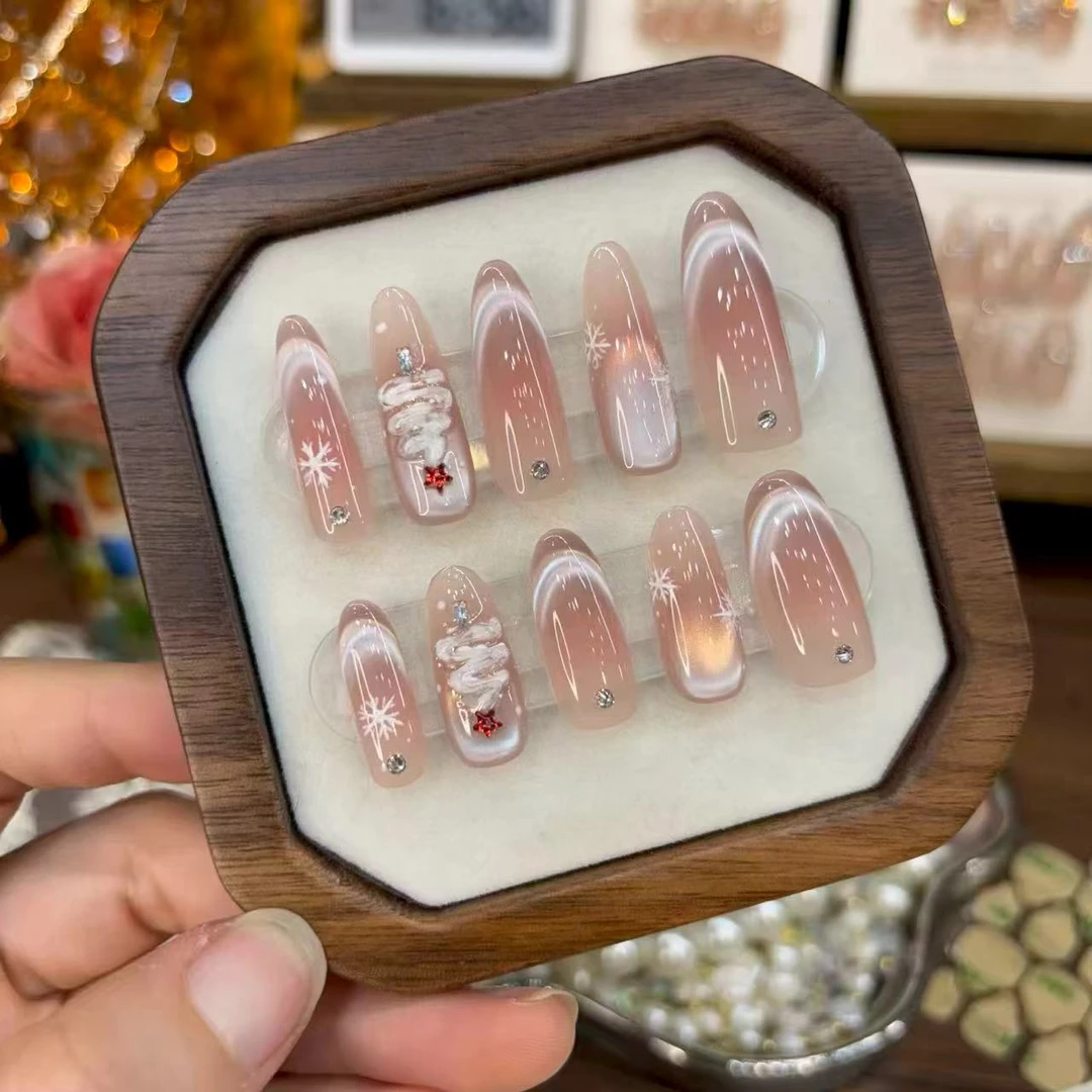 【冰雪奇缘】冰透显圣诞手工穿戴甲气质美甲可拆卸款式