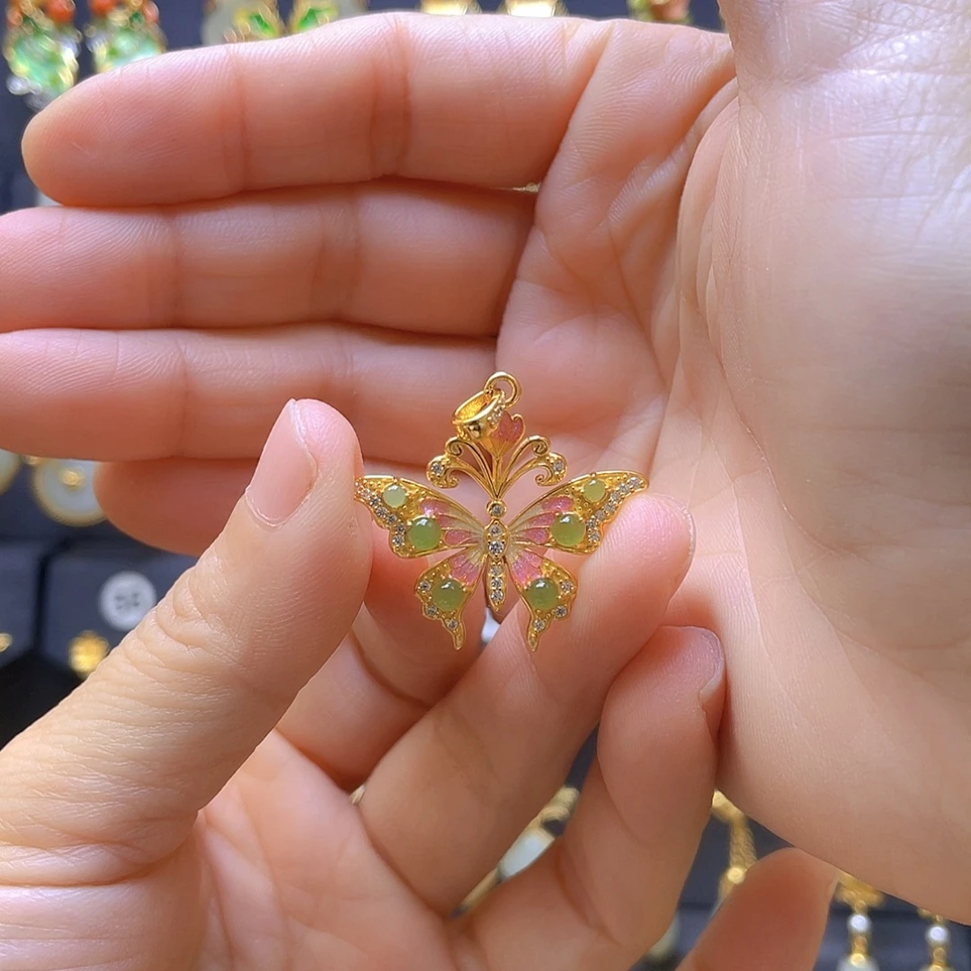 和田玉银S925镀金镶嵌颈饰