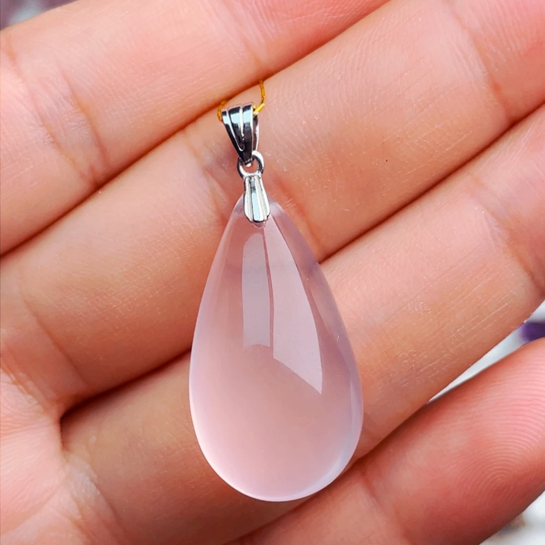 水晶珠宝半成品银S925镶嵌天然保真粉晶