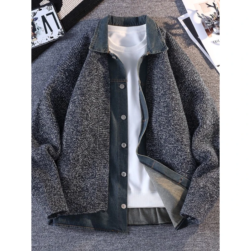 【奥莱清仓】针织开衫外套男士春秋季2025新款潮流休闲牛仔夹克男