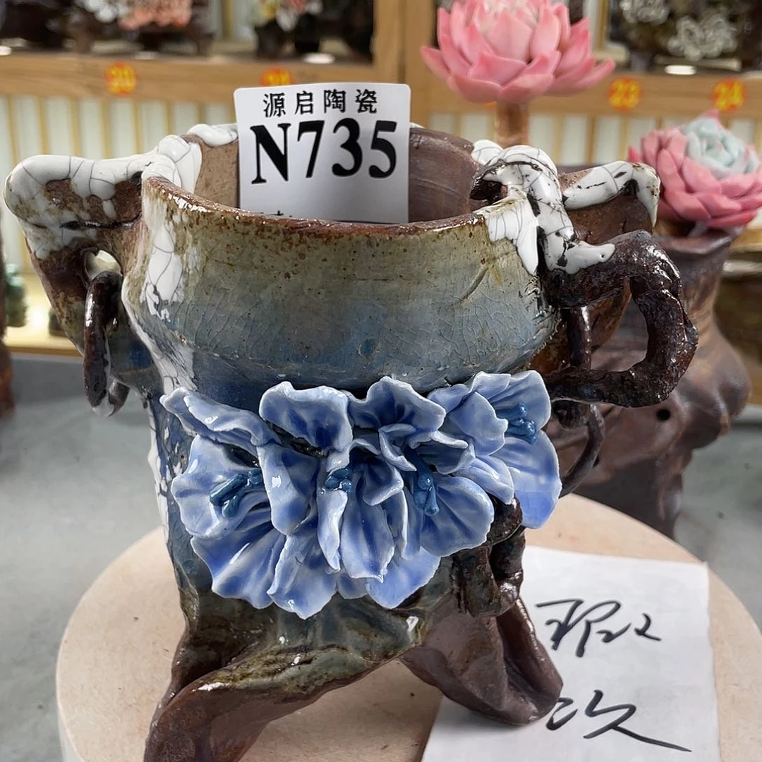 紫砂花盆景德镇陶瓷花盆735