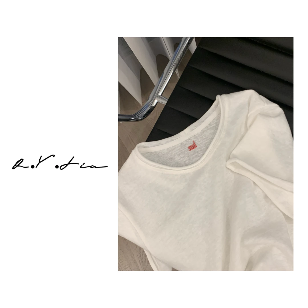 Oh！SUHUA▲ 天然卷边～极简纯色高品质圆领T恤夏季