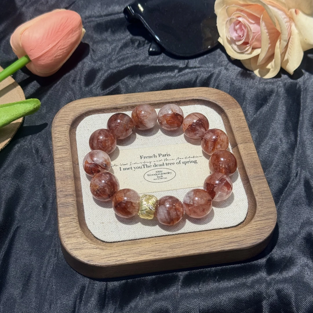 【满江红】天然红胶花水晶手串手链-14mm 多样性发其一Z452