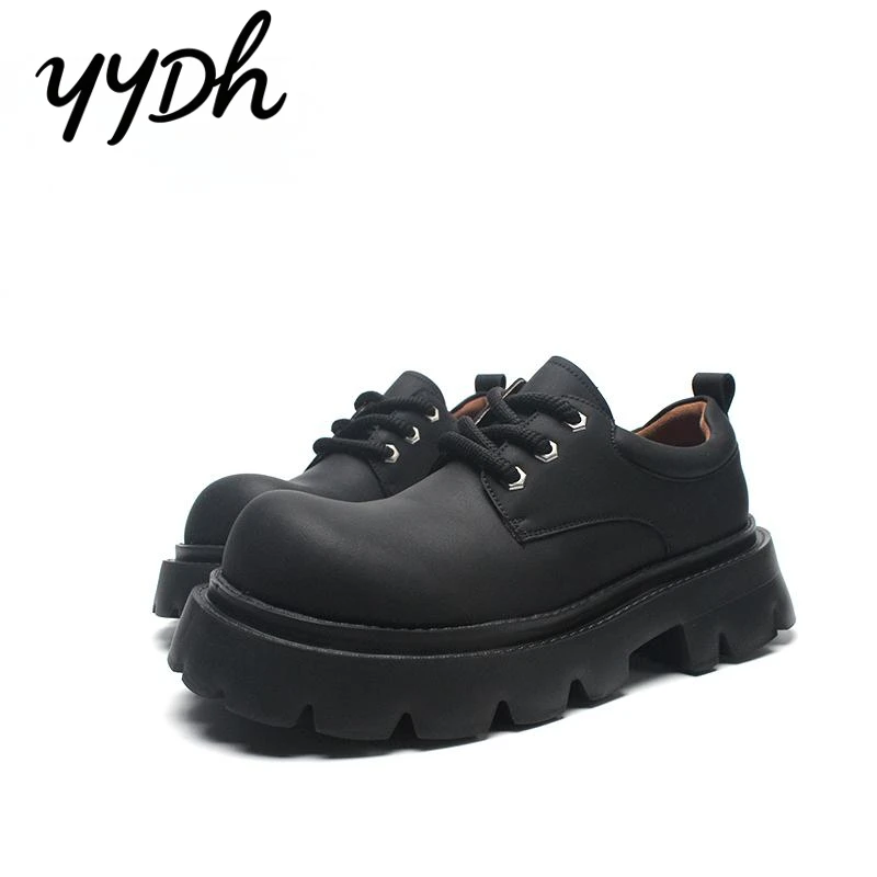 增高休闲圆头黑色皮鞋男士休闲皮鞋厚底英伦德比皮鞋时尚百搭男鞋