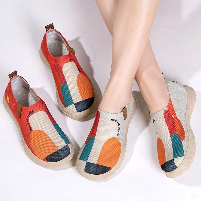 妈妈鞋一脚蹬休闲鞋透气百搭乐福鞋老北京飞织夏天穿裙子专用鞋子