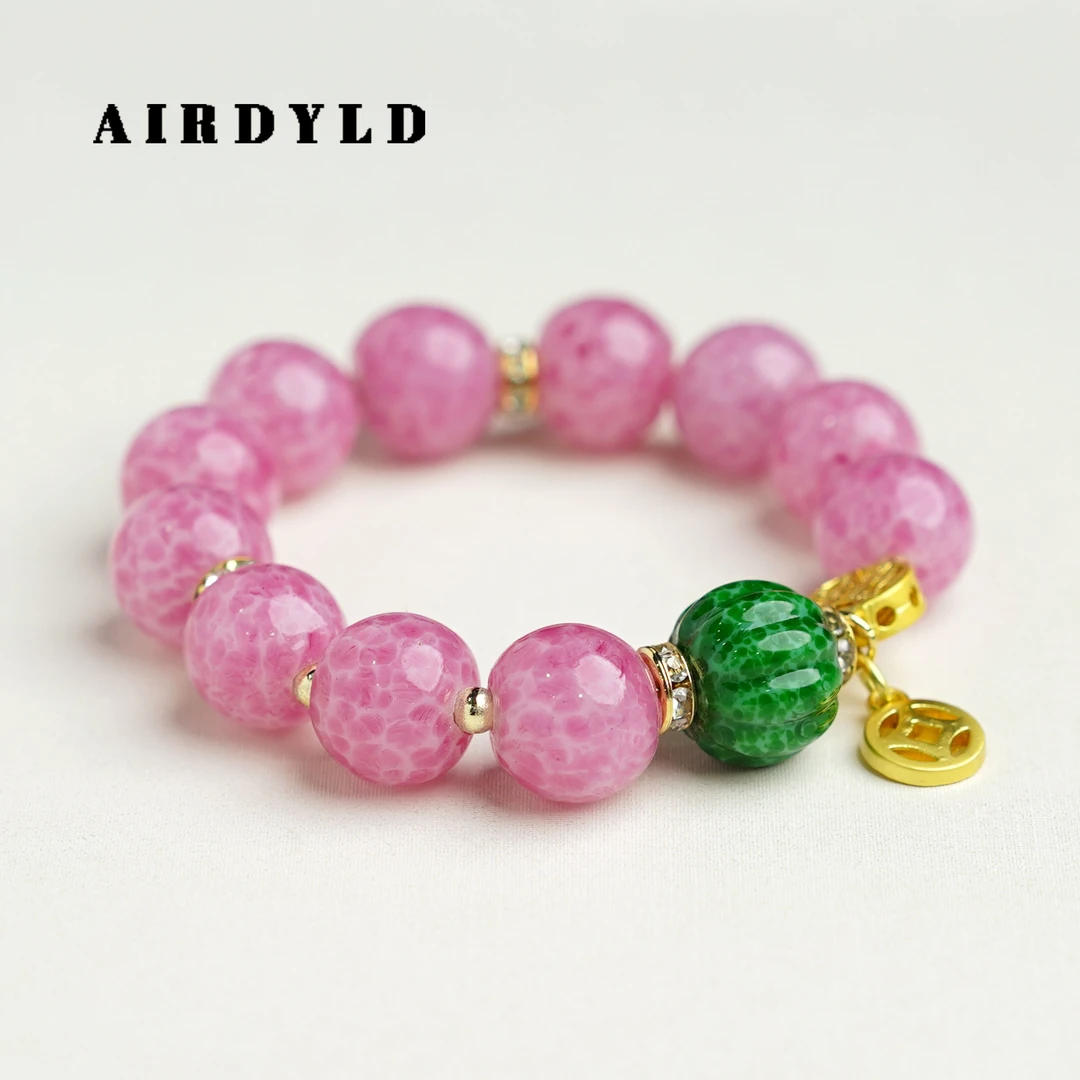 黄铜琉璃手链 【桃花姬手链】金红粉蛙皮淄博手工琉璃简约单圈手链