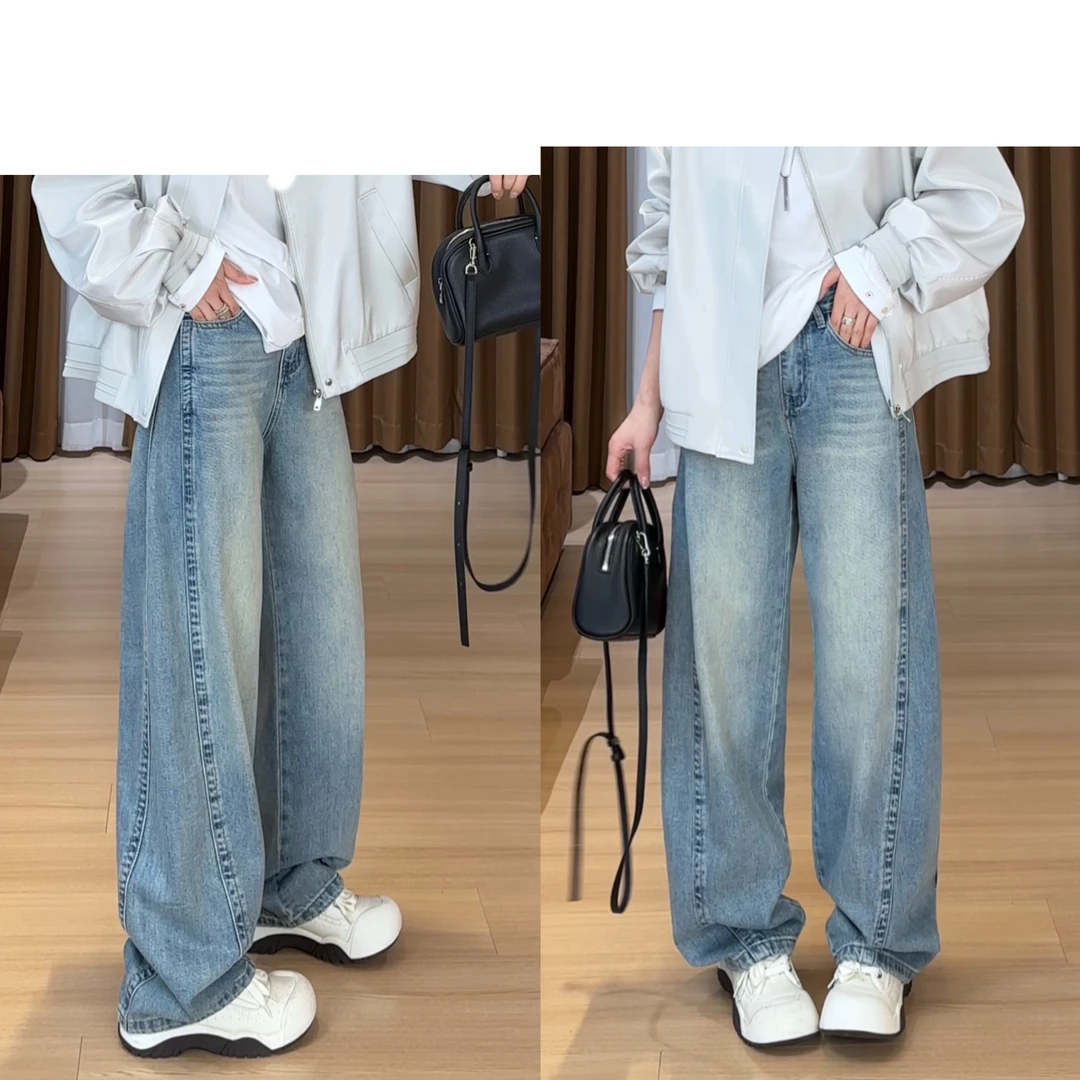 月月不吃鱼2025春款小众设计高腰显瘦百搭休闲牛仔裤 2502C379