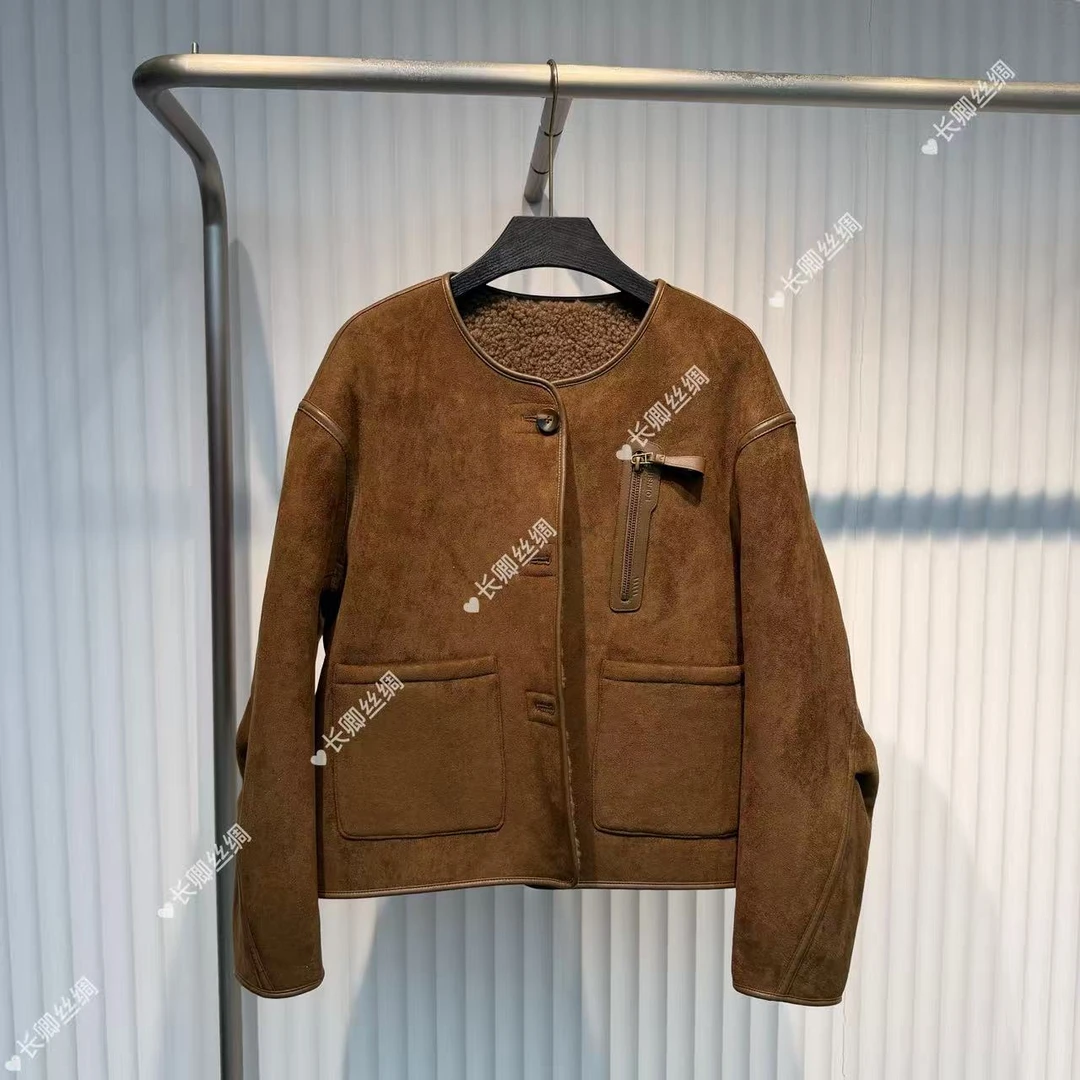 【长卿】轻奢系列 双面穿绵羊皮绵羊毛秋冬立领毛毛外套上衣D1326